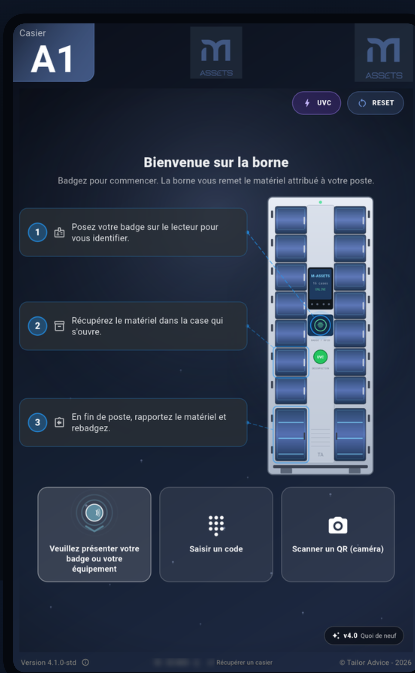 L'écran d'accueil de la borne sur smartphone