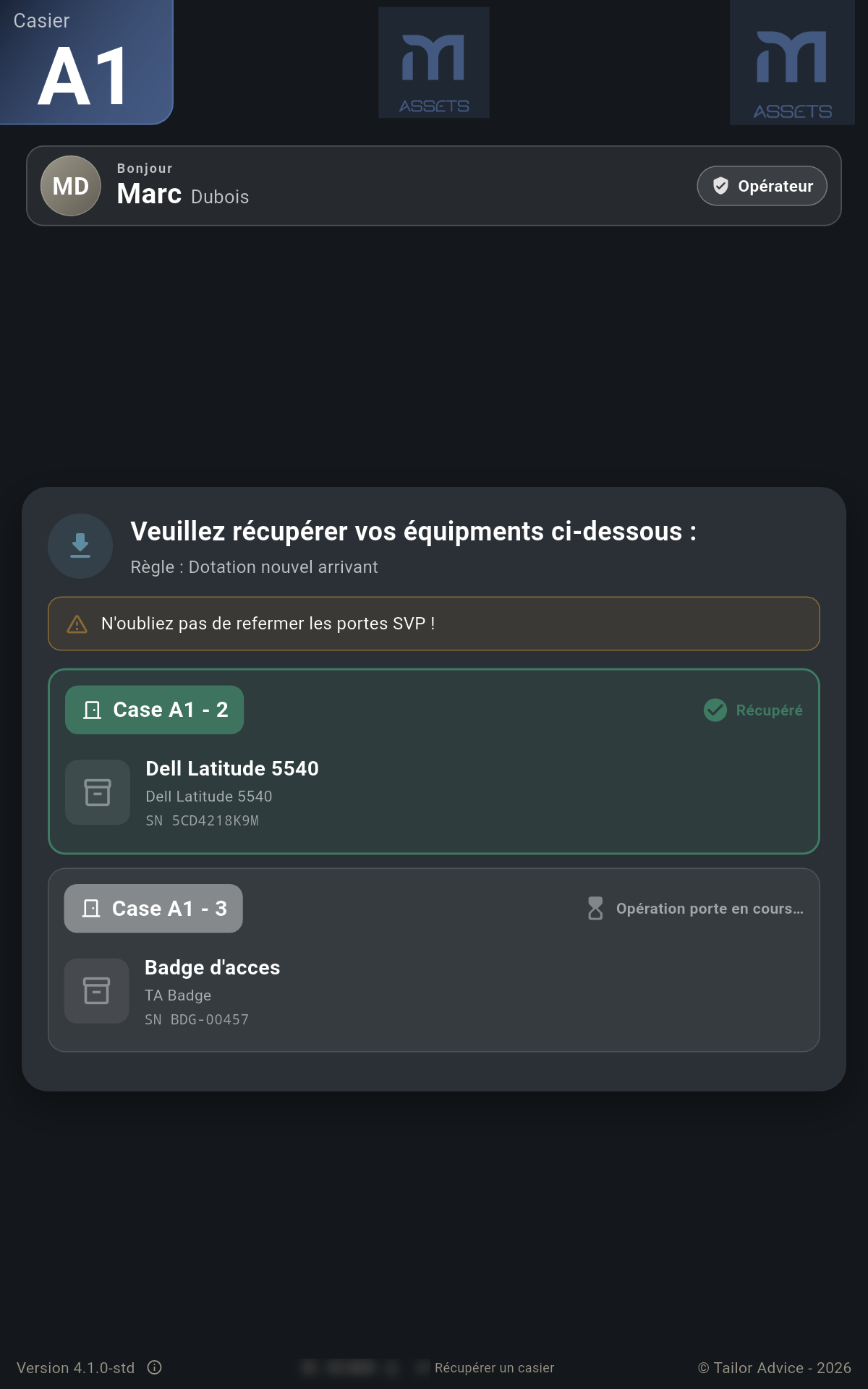 Une porte s'ouvre par équipement à récupérer
